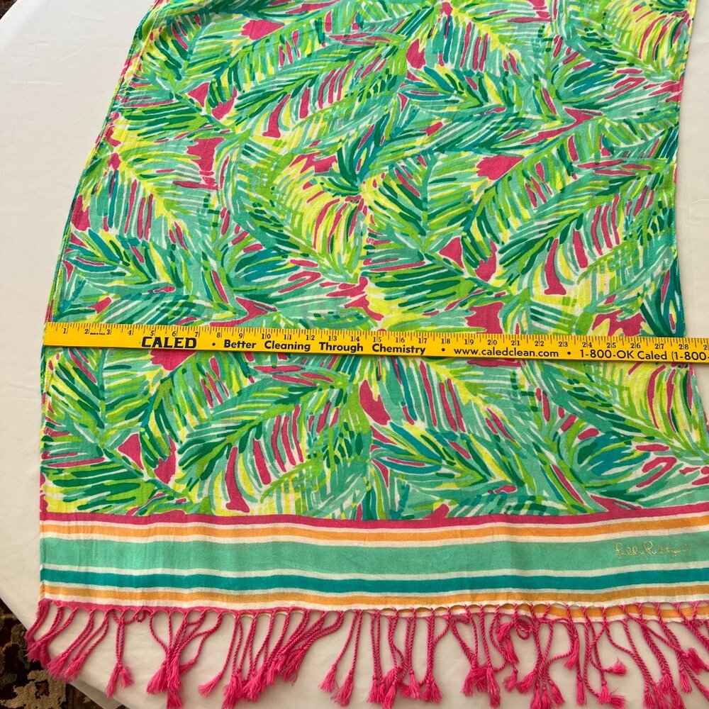Lilly Pulitzer Palm Leaf  Scarf-Wrap-Swim Cover-Up Multi Color Fringe - Picture 3 of 15